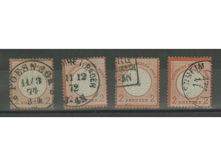 Plattenfehler: 2 Kr.  ziegelrot, Partie mit 4 verschiedenen Plattenfehlern (Mi.-Nr. 8 I-IV), gestempelt, alle mit Fotobefund,