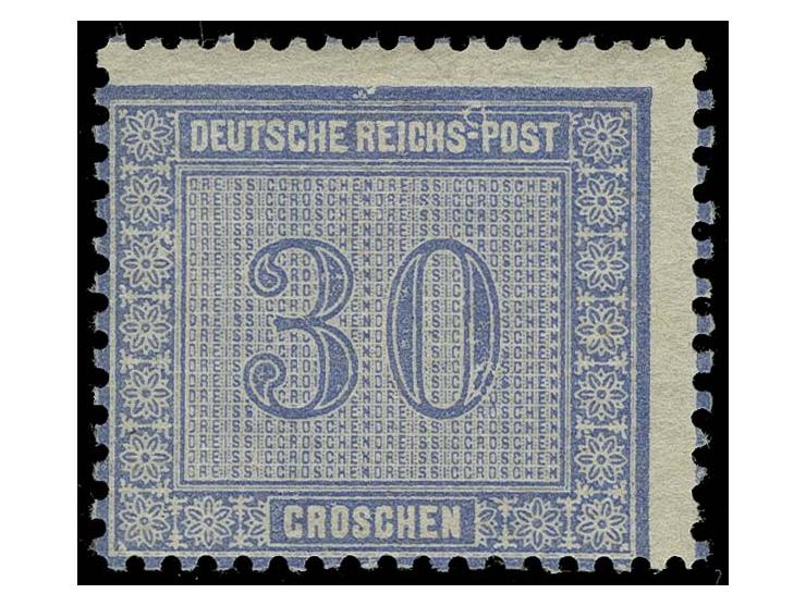 30 Gr. grauultramarin mit seltenem Plattenfehler 'Farbfleck rechts unten in der Wertziffer '0' von 30', Feld 92, ungebraucht,