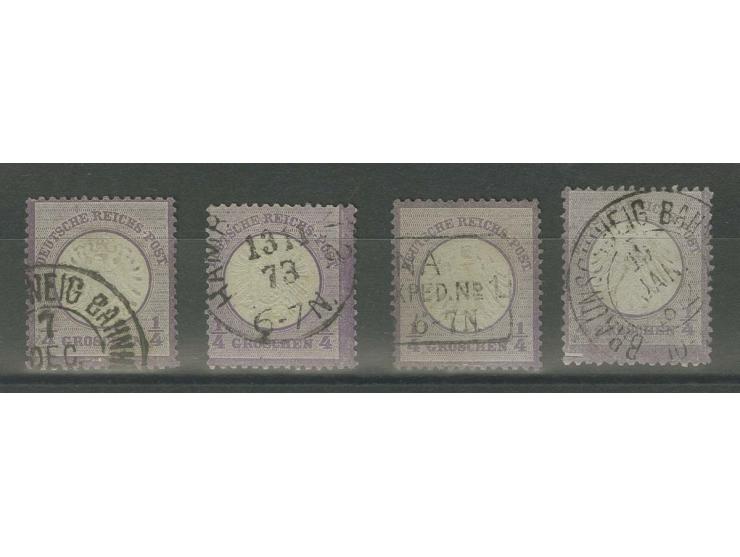 Plattenfehler: 1/4 Gr. violett, 3 Marken mit Plattenfehler I und II (2 Einzelwerte im Format L15 und L16), dazu Mi.-Nr. 1 I, 
