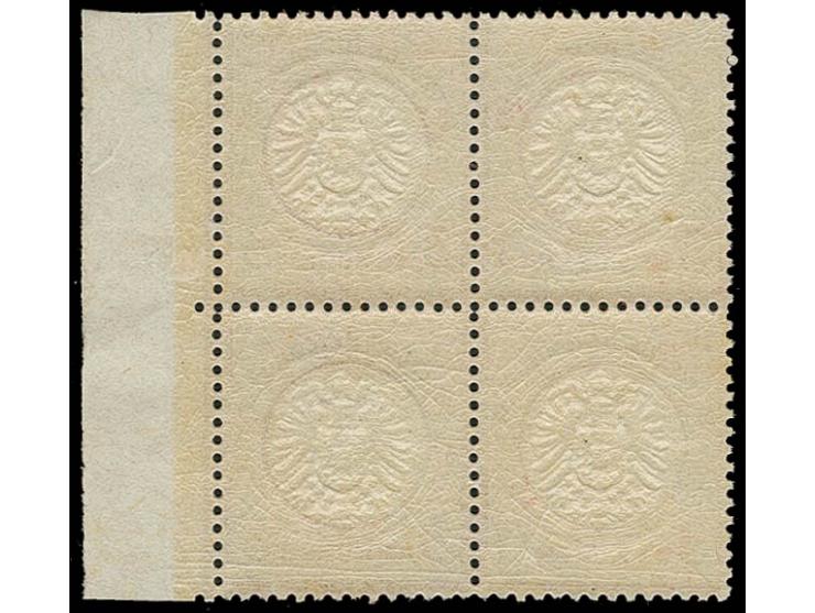 3 Kr. karmin, postfrischer rechter Rand-4er-Block, dabei die beiden unteren Marken mit Plattenfehler 'unterbrochener heller S