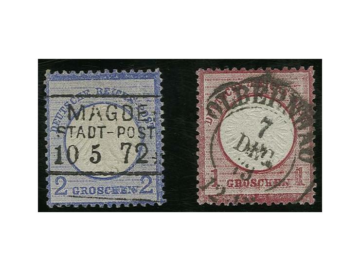 2 Gr. grauultramarin mit Druckbesonderheit "N in GROSCHEN doppelt nach rechts versetzt" und 1 Gr. karmin mit "doppelte verset