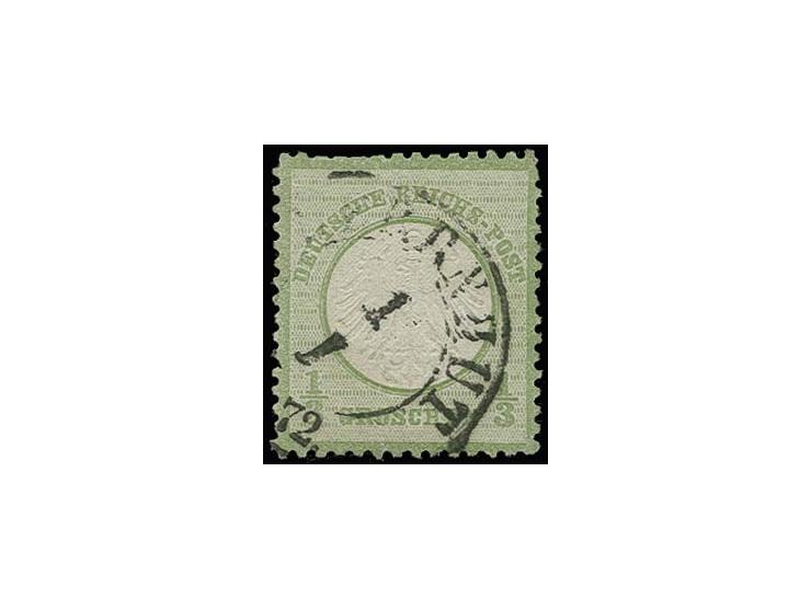 1/3 Gr. gelblichgrün mit Sachsen-DKr. "HERRNHUT 1 I 72", seltener Ersttagsstempel, in der Zähnung nicht ganz perfekt, Fotoatt