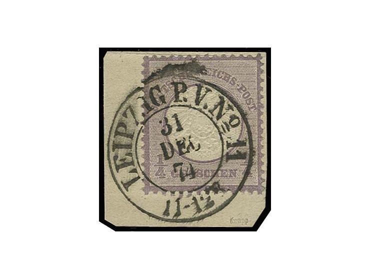 ¼ Gr. grauviolett mit Sachsen DKr. "LEIPZIG P. V. No 11 31 DEC 74" auf Briefstück, sehr schöner Letzttagsstempel, Kabinett, F