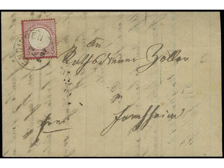 3 Kr. karmin mit Baden-EKr. "ENDINGEN 7 NOV" (1872) auf Faltbrief nach Forchheim im eigenen Landzustellbezirk von Endingen mi