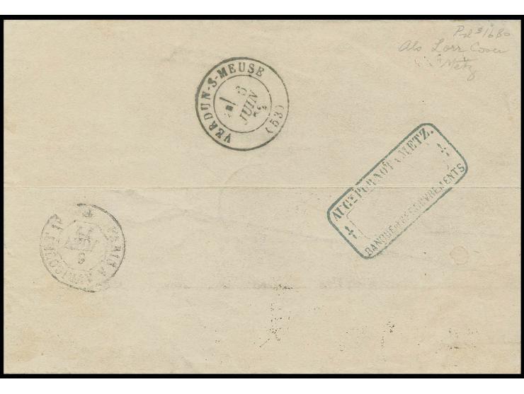¼ Gr. grauviolett, senkrechtes Paar und Einzelmarke mit EKr. "METZ 5/6 72" auf Drucksachenfaltbrief nach Frankreich, Marken m