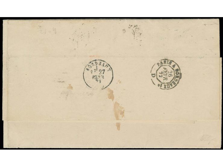 ¼ Gr. grauviolett (3) mit Hufeisenstempel "HAMBURG I.A. 24 FEBR. 72" (Spalink-Nr. 17-3) auf Faltdrucksache nach Bordeaux, rec