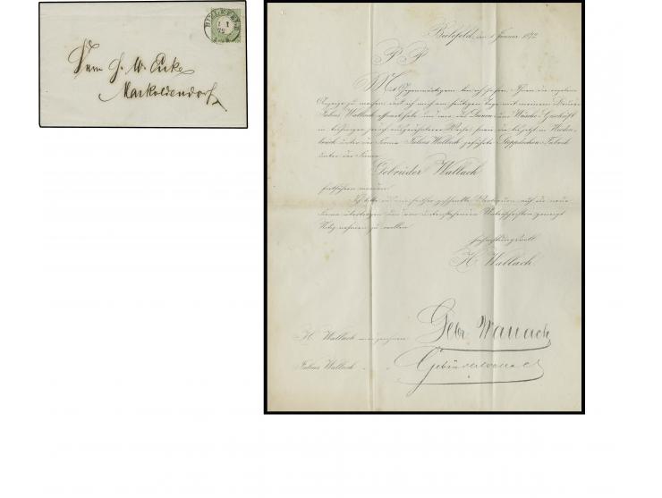 1/3 Gr. gelblichgrün mit Preußen-DKr. "BIELEFELD  1 1 72" auf Drucksachen-Faltbrief einer Geschäftsanzeige der Gebr. Wallach 