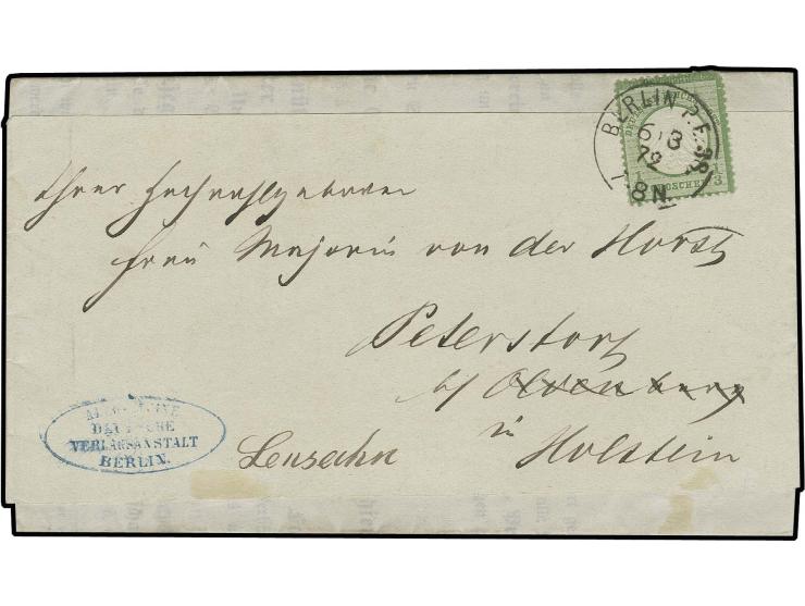 1/3 Gr. dunkelsmaragdgrün mit EKr. "BERLIN P.E. 38. 6/3 72" auf komplettem Drucksachenstreifband nach Peterstorf in Holstein,
