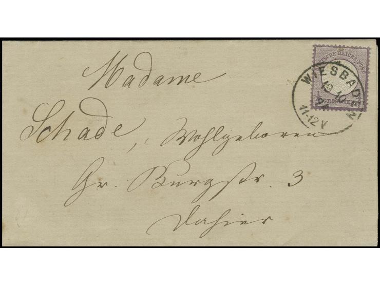 ¼ Gr. grauviolett mit EKr. "WIESBADEN 19 10 74" auf Orts-Drucksachenfaltbrief, bisher sind aus Wiesbaden nur 2 Orts-Drucksach