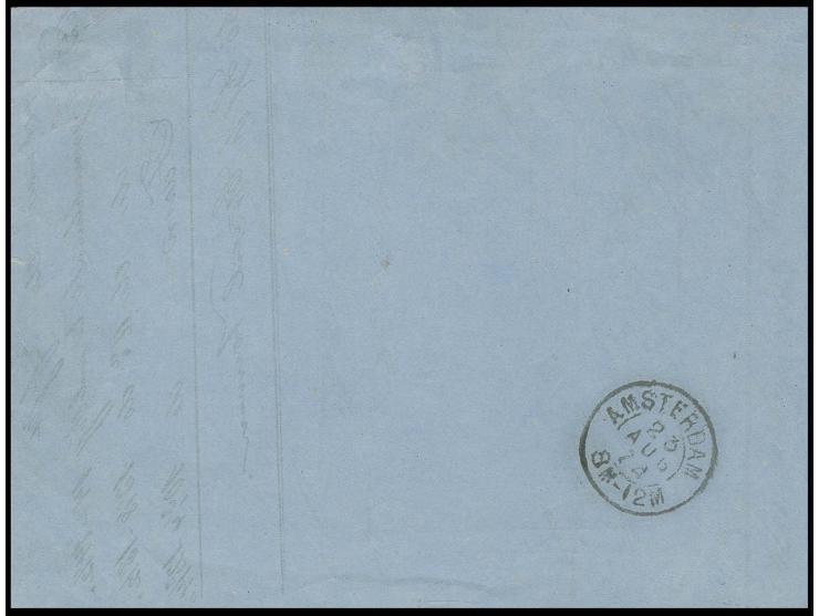 ¼ Gr. grauviolett und ½ Gr. orange mit klarem EKr. "MAGDEBURG 22 8 74" auf Drucksachen-Faltbrief nach Amsterdam, Pracht