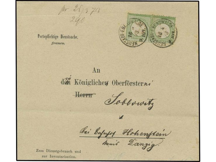 1/3 Gr. gelblichgrün im waagerechten Paar mit Preußen-EKr. "NEUSTADT-EBERSWALDE 16 2 73" auf Streifband der 2. Gewichtsstufe 