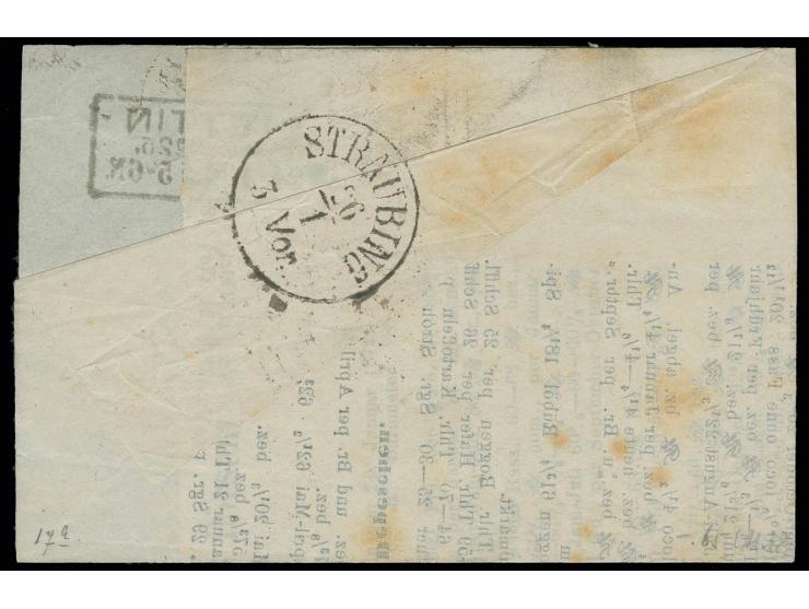 1/3 Gr. gelblichgrün im klarem Ra3 "STETTIN / E.P.E. No. 25. / 24 1 74" auf Drucksachen-Faltbrief nach Straubing, Pracht