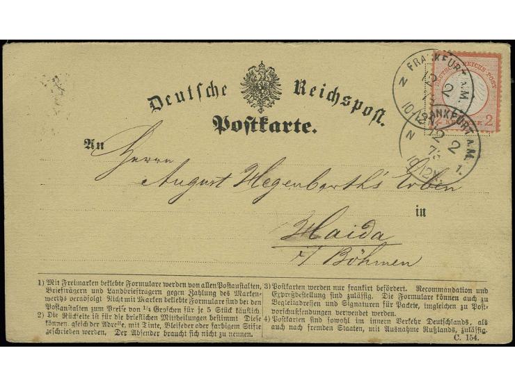 2 Kr. rötlichorange mit EKr. "FRANKFURT A.M. 12 2 73" auf amtlichem Postkartenformular im Wechselverkehr nach Haida in Böhmen