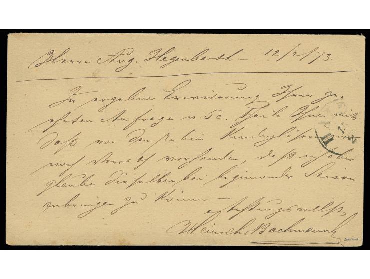 2 Kr. rötlichorange mit EKr. "FRANKFURT A.M. 12 2 73" auf amtlichem Postkartenformular im Wechselverkehr nach Haida in Böhmen