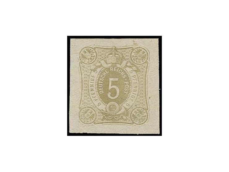 Essay 5 Pfge. graugelb mit geschweiften Seitenkanten auf leicht gelblichem Papier aus Vorlagekarton ausgeschnitten, Pracht, F