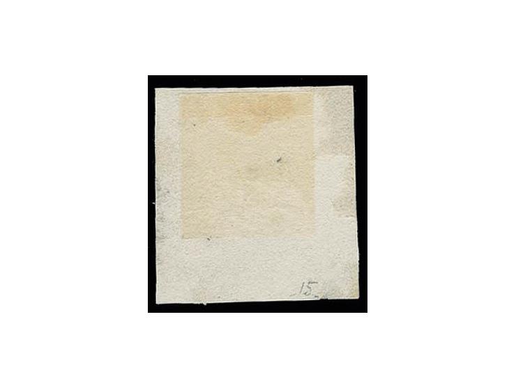Essay 5 Pfge. graugelb mit geschweiften Seitenkanten auf leicht gelblichem Papier aus Vorlagekarton ausgeschnitten, Pracht, F