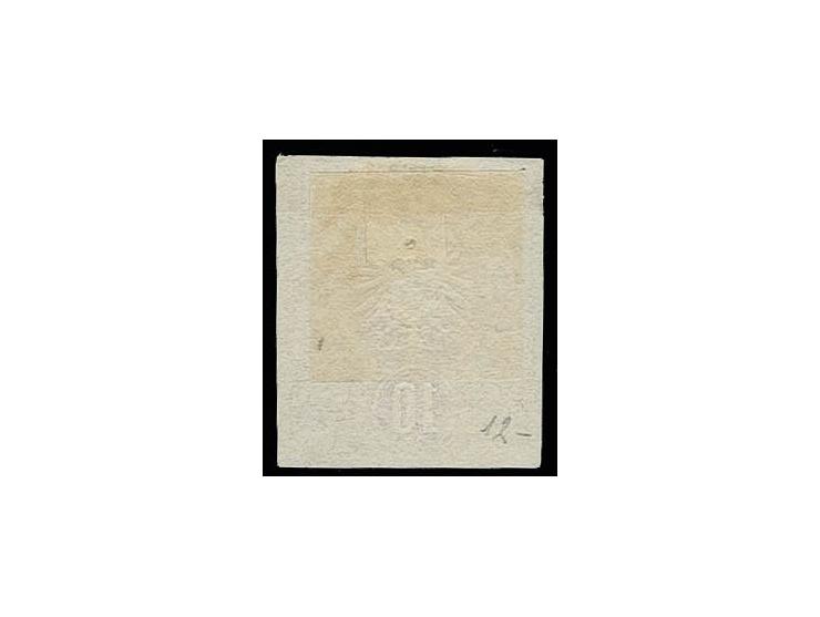 Essay 10 Pfge. rosa mit Wertziffer unten in der Mitte, ungezähnt auf leicht gelblichem Papier, ungebraucht ohne Gummi, Fotoat