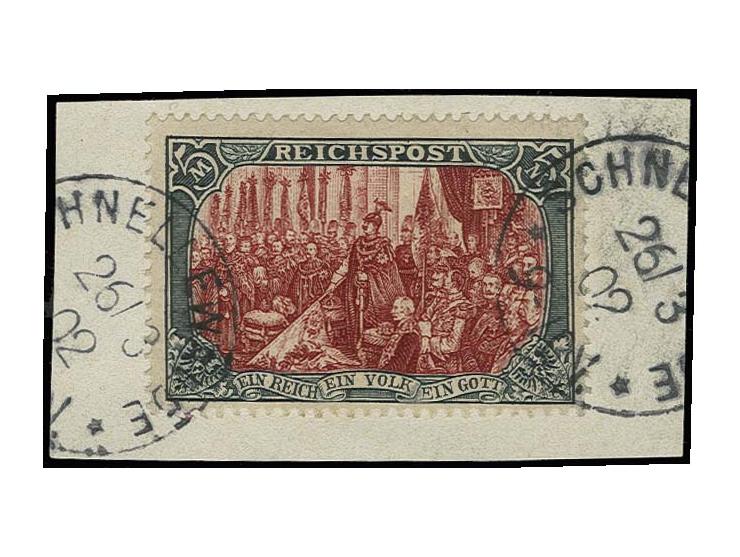 5 M., mit EKr. "SCHNELLEWALDE 23.3.02" auf Briefstück, Kabinett, Fotoattest Jäschke-L. BPP