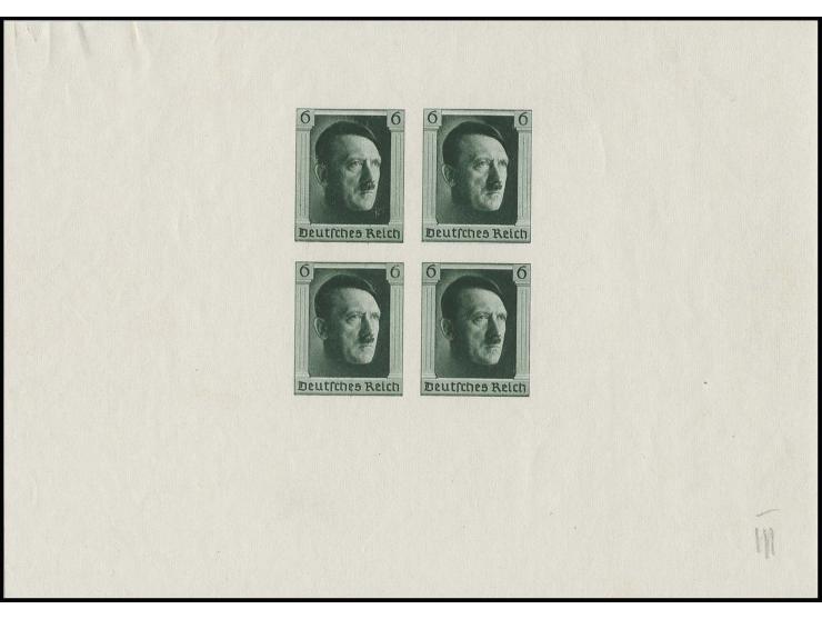 1937, Hitler-Block, Vorlagedruck mit Wasserzeichen 4 und ohne Blockinschrift, ungezähnt, postfrisch, oben links kleine Druck-