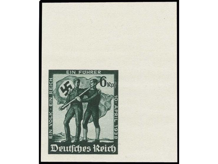 1938, Volksabstimmung in Österreich 6 Pfg., ungezähnt aus der rechten oberen Bogenecke, postfrisch mit leichten Fingerspuren,