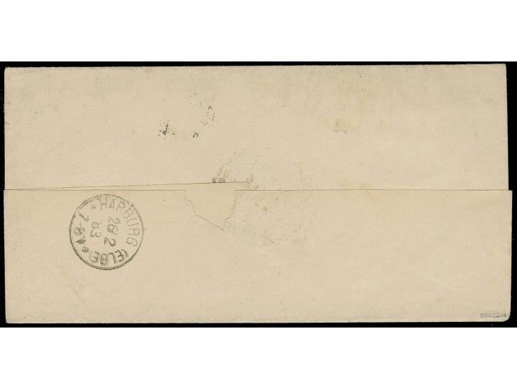 1874, Eisenbahn-Gebührenzettel, voll- bis sehr breitrandig auf Faltbriefhülle mit handschriftlicher Kennzeichnung "D.E.V.S." 