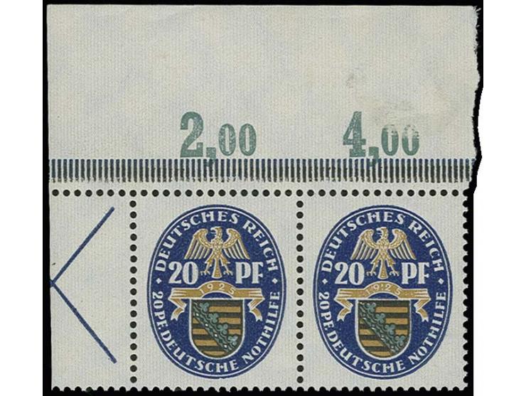 1925, Heftchenblatt Nothilfe mit halbierten "X", postfrisch aus der linken oberen Bogenecke mit Falzspur im Oberrand, Kabinet