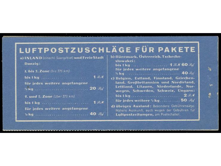 dito, ohne Heftchenklammer und nur 1 Blatt Luftpost-Klebezettel, H-Blätter postfrisch, kleine Mängel (Mi. der H-Blätter 850,-