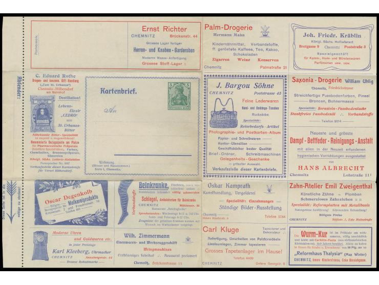 1910 (ca.), Germania 5 Pfg., Privat-Anzeigen-Kartenbrief für Chemnitz, Type A, Serie II mit Löschblatt, ungebraucht