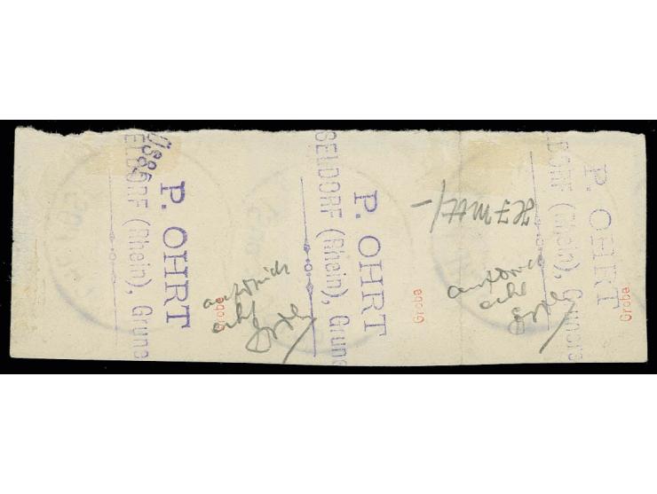 1901, Reichspost 50 Pfg. zusammen mit 30 Pfg. und 20 Pfg., alle drei farbfrisch und gut gezähnt mit jeweils glasklar aufgeset