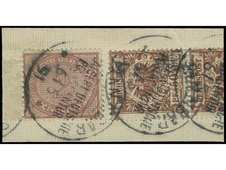 ZANZIBAR: 2 M. mittelrosalila und Krone/Adler 50 Pfg. lebhaftrötlichbraun mit Stempel "ZANZIBAR KDPAg 6.5.91" auf  Leinenbrie
