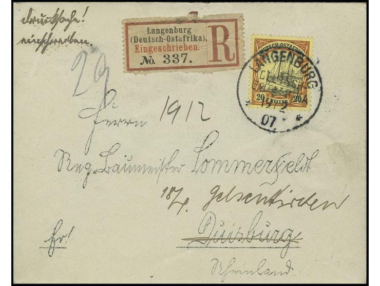 1905, 20 Pfg., gestempelt "LANGENBURG 19/2 07" auf eingeschriebener Drucksache mit R-Zettel ein Feld Type 2b (120 Punkte) nac