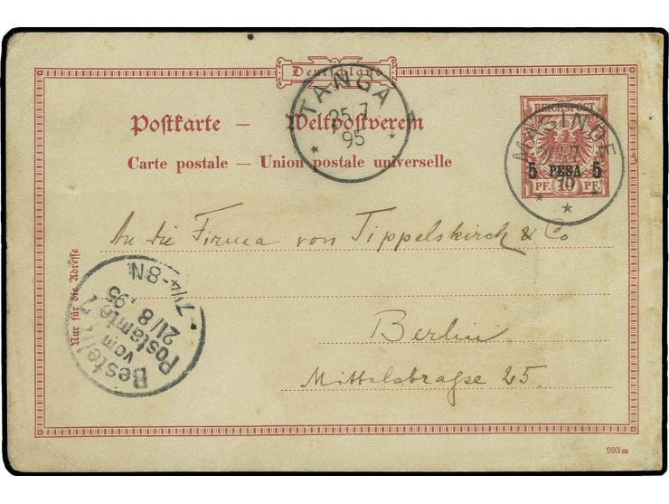 Stempel: "MASINDE 20/7 95", sehr sauber auf bedarfsgebrauchter Ganzsachenkarte 10 Pfg. (Bestellung Ledergamaschen) nach Berli