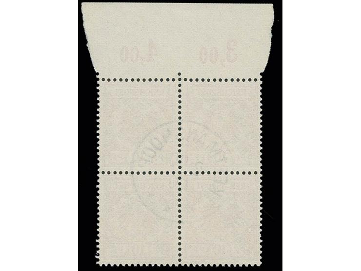 1898, 10 Pfg. lilarot im Viererblock mit Oberrand und zentrischer Entwertung mit Stempel "KEETMANSHOOP 2.10.00", seltene Einh