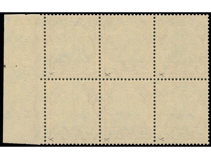 1906, mit Wasserzeichen: 25 Pfg. im waagerechten 6er-Block mit rechtem Rand und kpl. HAN "H2068.11" in schwarz und rötlichora