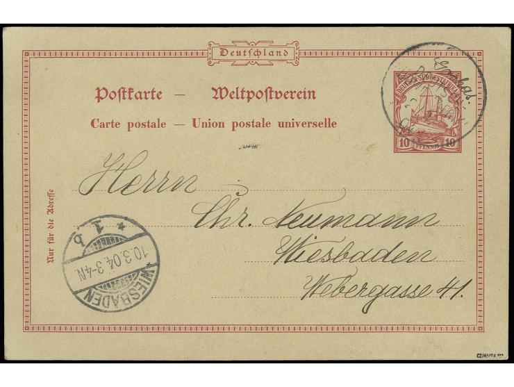 Stempel: "Gochas", handschriftliche Aufgabe mit Wanderstempel vom 2.1.04 auf Ganzsachenkarte 10 Pfg. mit Text nach Wiesbaden 