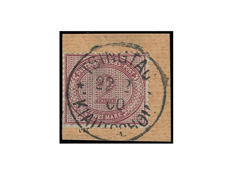 Vorläufer: 2 M. lilakarmin mit Stempel "TSINGTAU KIAUTSCHOU ** 22.2.00" auf Postanweisungsausschnitt, Kabinett, Fotoattest Dr