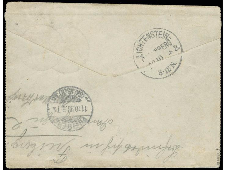 Kartenbrief 10 Pfg. mit Zufrankatur Krone/Adler 10 Pfg. lebhaftlilarot mit Stempel "TSINTAU CHINA ** 30.8.98" bedarfsgebrauch