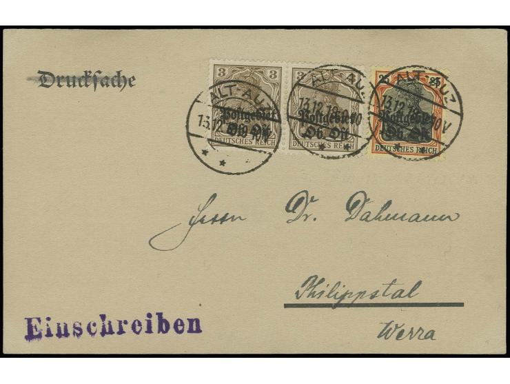"ALT-AUZ *** 13.12.18", mehrfach klar auf Karte mit Aufdruckausgabe 25 Pfg. und 3 Pfg. (2) nach Philippstal, ohne Text, bishe