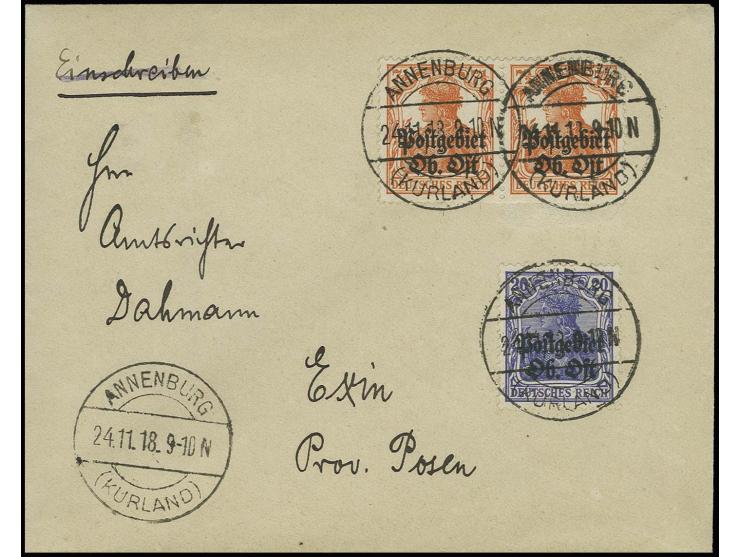 "ANNENBURG (KURLAND) 24.11.18", mehrfach klar auf Brief mit Aufdruckausgabe 20 Pfg. und 7 1/2 Pfg. (2) nach Exin, neues Frühd