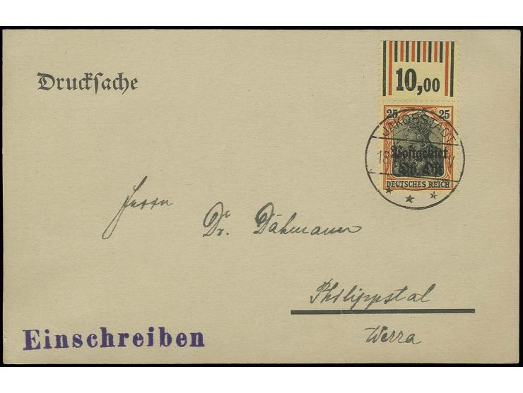 "JAKOBSTADT ***18.11.18", klar auf Karte mit Aufdruckausgabe 25Pfg. mit Walzenoberrand nach Philippstadt, ohne Text, Pracht (
