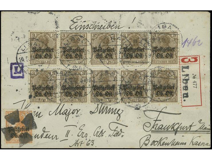 "LIBAU * 20.9.16", mehrfach auf R-Brief mit Aufdruckausgabe 2 1/2 Pfg. (5 Stück rückseitig), 3 Pfg. (10) und 7 1/2 Pfg. (mit 