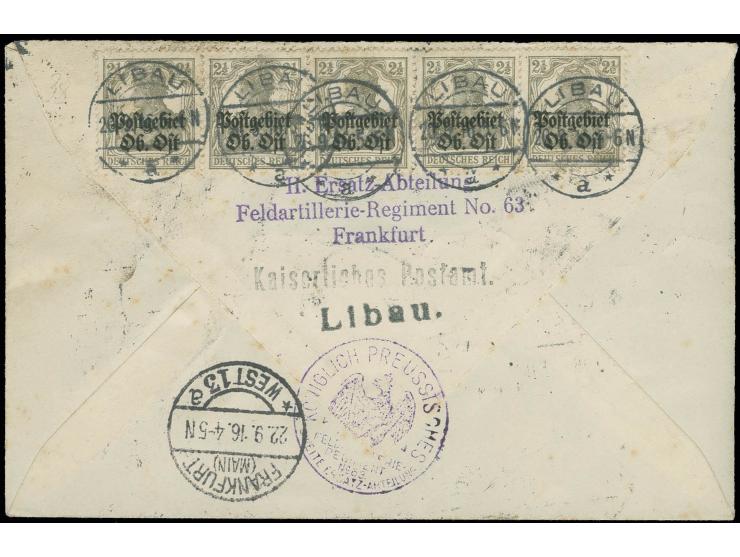 "LIBAU * 20.9.16", mehrfach auf R-Brief mit Aufdruckausgabe 2 1/2 Pfg. (5 Stück rückseitig), 3 Pfg. (10) und 7 1/2 Pfg. (mit 