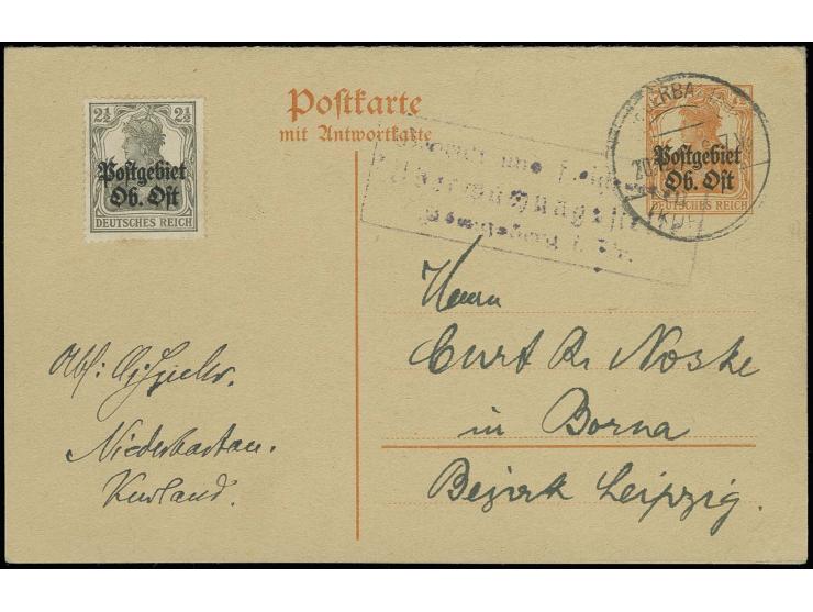 "NIEDERBARTAU 20.10.18", recht klar auf Aufdruck-Doppel-Ganzsachenkarte 7 1/2 Pfg. mit Zufrankatur 2 1/2 Pfg. (nicht entwerte