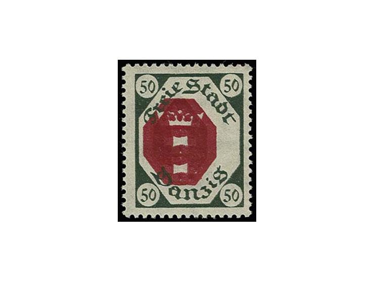 1921, kleines Staatswappen 50 Pfg. mit doppeltem Mittelstück, sauber ungebraucht, Kabinett