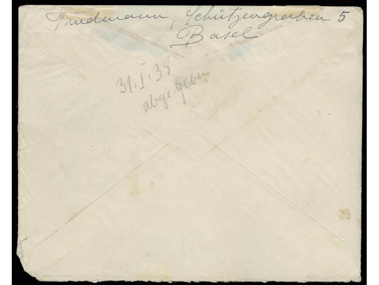1937, "Sendung war in dem am 9.12.37 aus dem Flugzeug Berlin-Danzig herausgefallenen Luftpostbeutel...Zweipostamt 5 Danzig (B