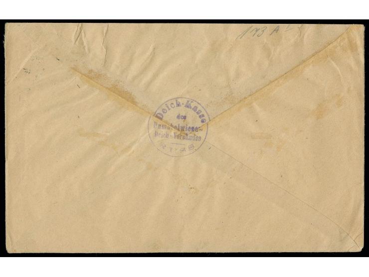 50 C. auf 500 M., linkes Seitenrandstück mit Stempel "RUSS 25.1.24" auf Brief nach Heydekrug, vorderseitig violette Siegel "S
