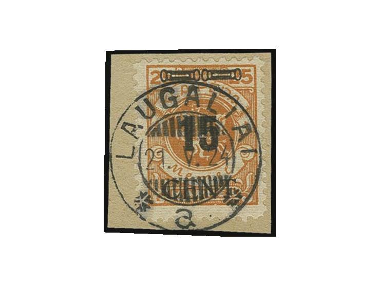 15 C. auf 25 M. mit klarem Stempel "LAUGALIAI 21.V.24" auf Briefstück, Kabinett, sign. Matheisen BPP und Fotoattest Huylmans 