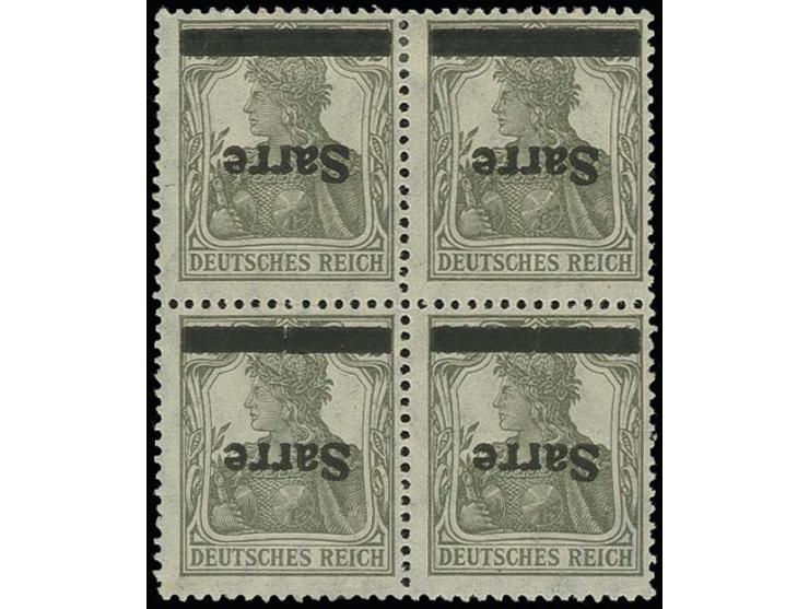 1920, Sarre auf Germania: 2½ Pfg. im Viererblock mit kopfstehendem Aufdruck, sauber ungebraucht, Kabinett, sign. Dub und Burg
