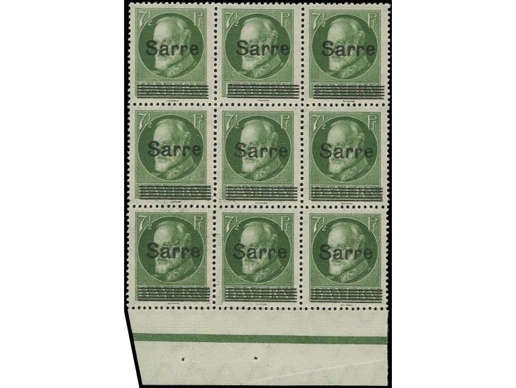 7½ Pfg. im Unterrand-9er-Block, postfrisch, sign. Dr. Dub (Mi. 810,-)