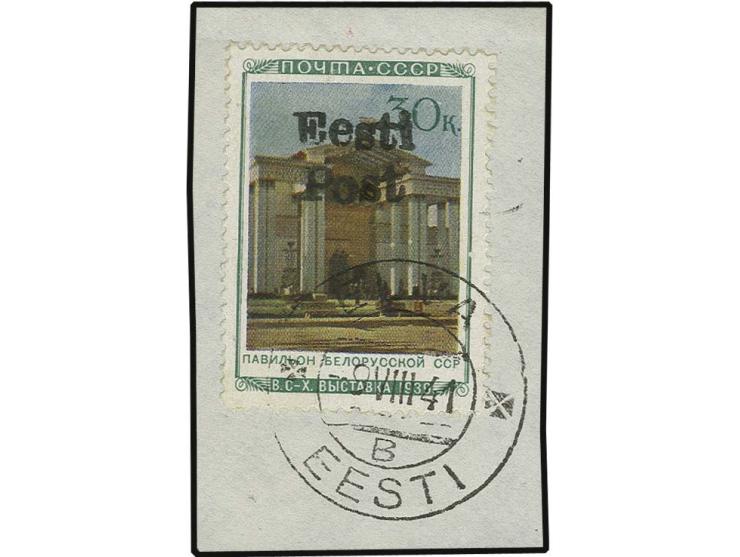 Weißrussische SSR 30 K., mit sauberem Stempel "ELVA B -9 VIII 41" auf Briefstück, Kabinett, sign. Krischke BPP